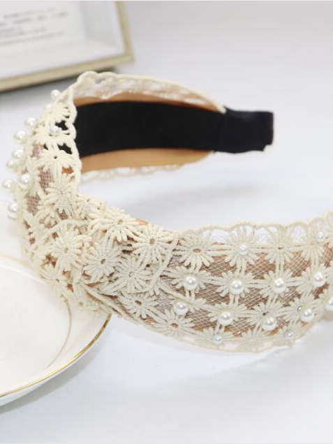 Girls Lace and Pearl Embellished Headband