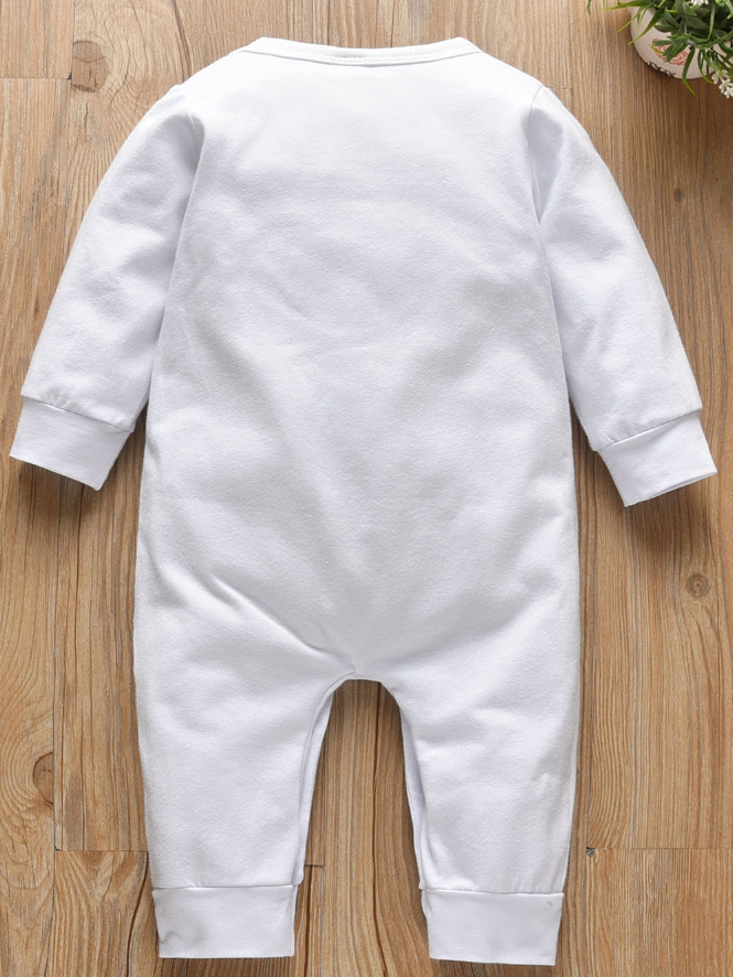 Baby Powered By Milk Long Sleeve Jumpsuit Onesie With Top Snaps White