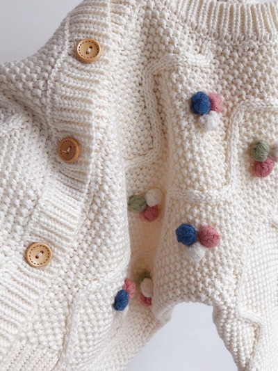 Sweaters & Cardigans | Pom Pom Accent Knit Cardigan | Mia Belle Girls