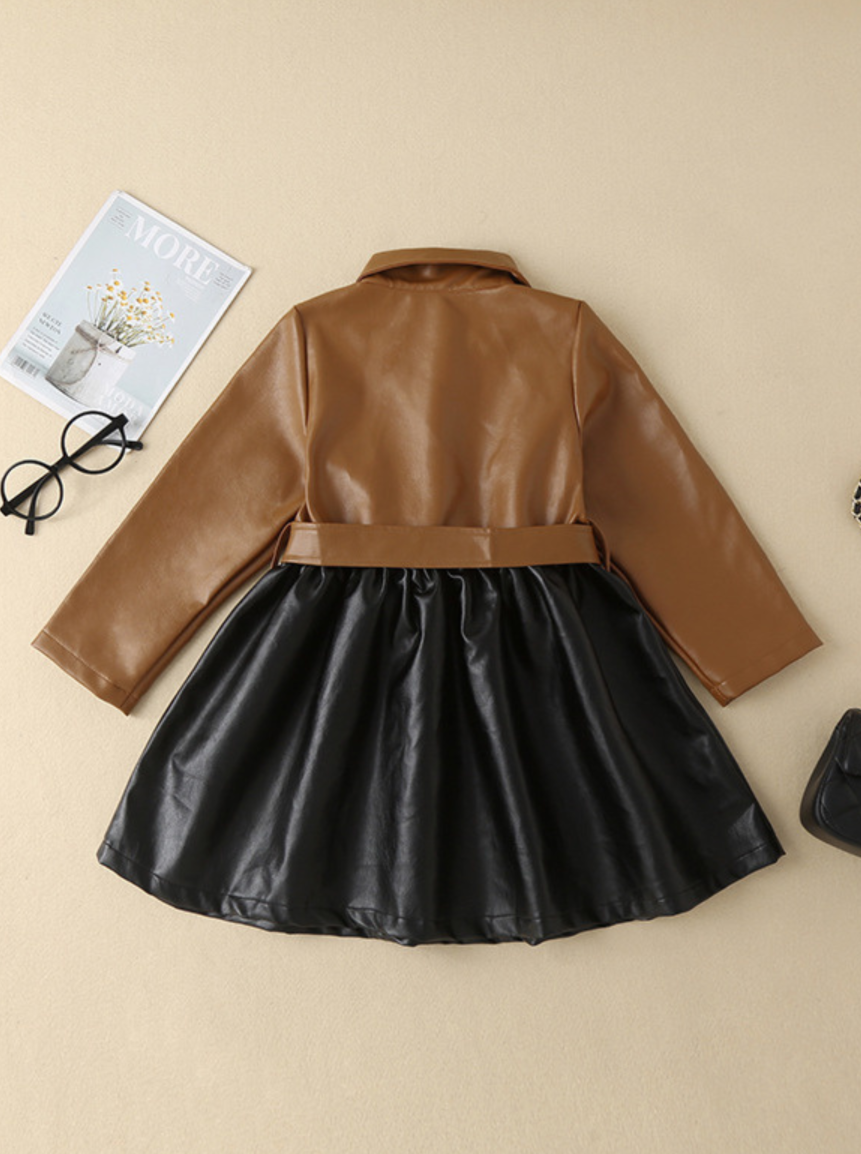 Mia Belle Girls | Faux Leather Belted Skater Dress | Girls Fall Outfit