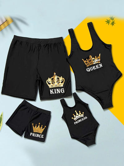 Family Swimsuits | Gold Crown Swimsuits & Trunks | Mia Belle Girls