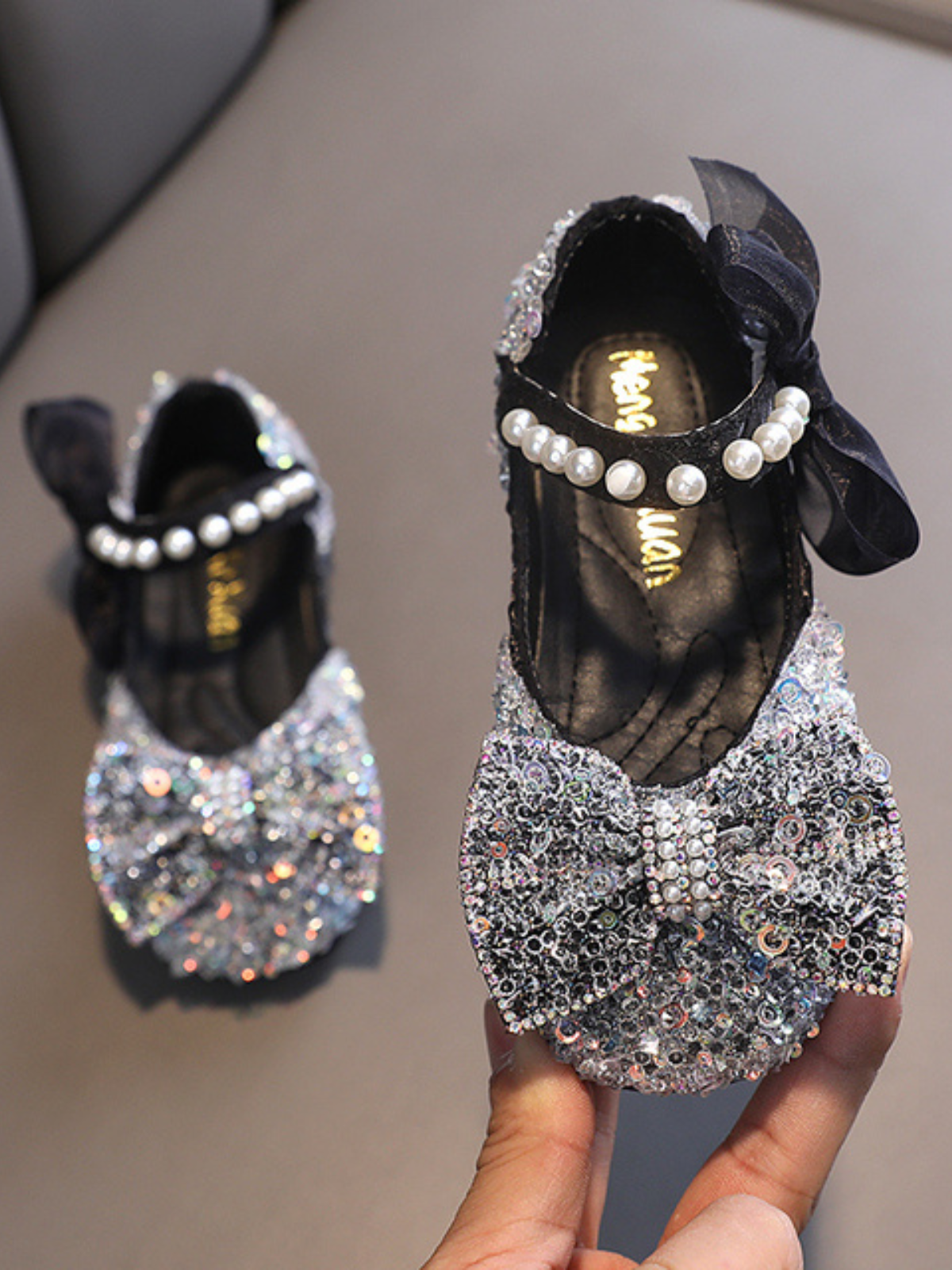 Shoes By Liv & Mia | Girls Diamonds & Pearls Lace Bowknot Dress Flats