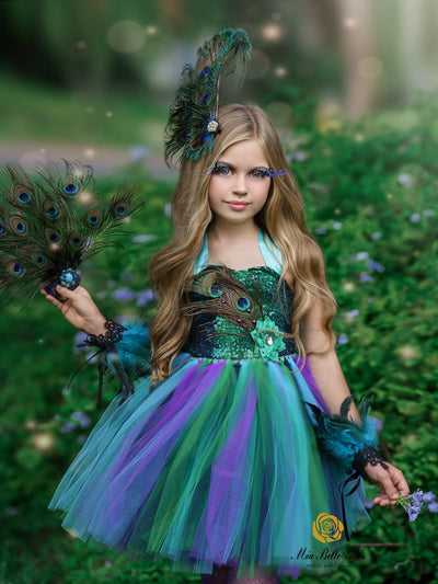 Girls Halloween Costumes | Peacock Fairy Tutu Dress - Mia Belle Girls