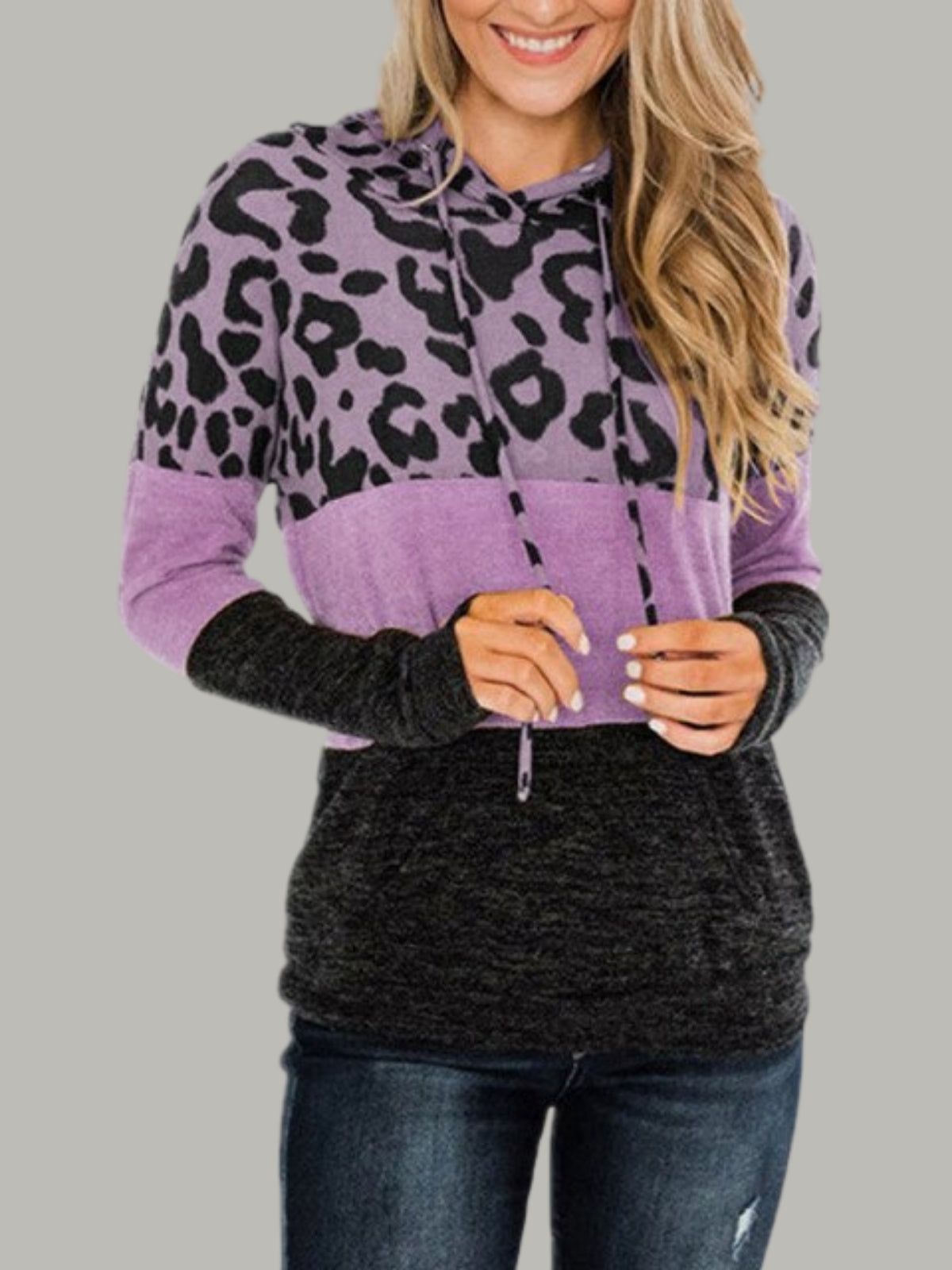 Women's Leopard Color Block Hooded Top