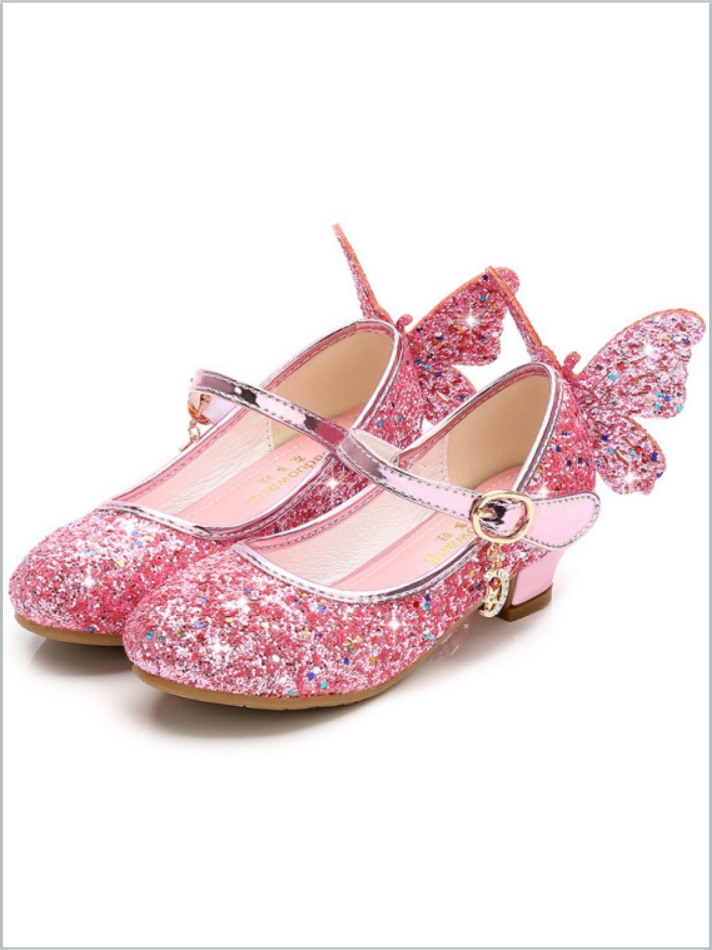 Girls Glitter Butterfly Mary Jane Mini Heels By Liv and Mia - Pink