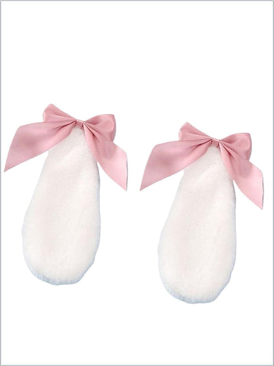 Girls Faux Fur Bunny Ears Hair Clip -White | Easter Accessories - Mia Belle Girls