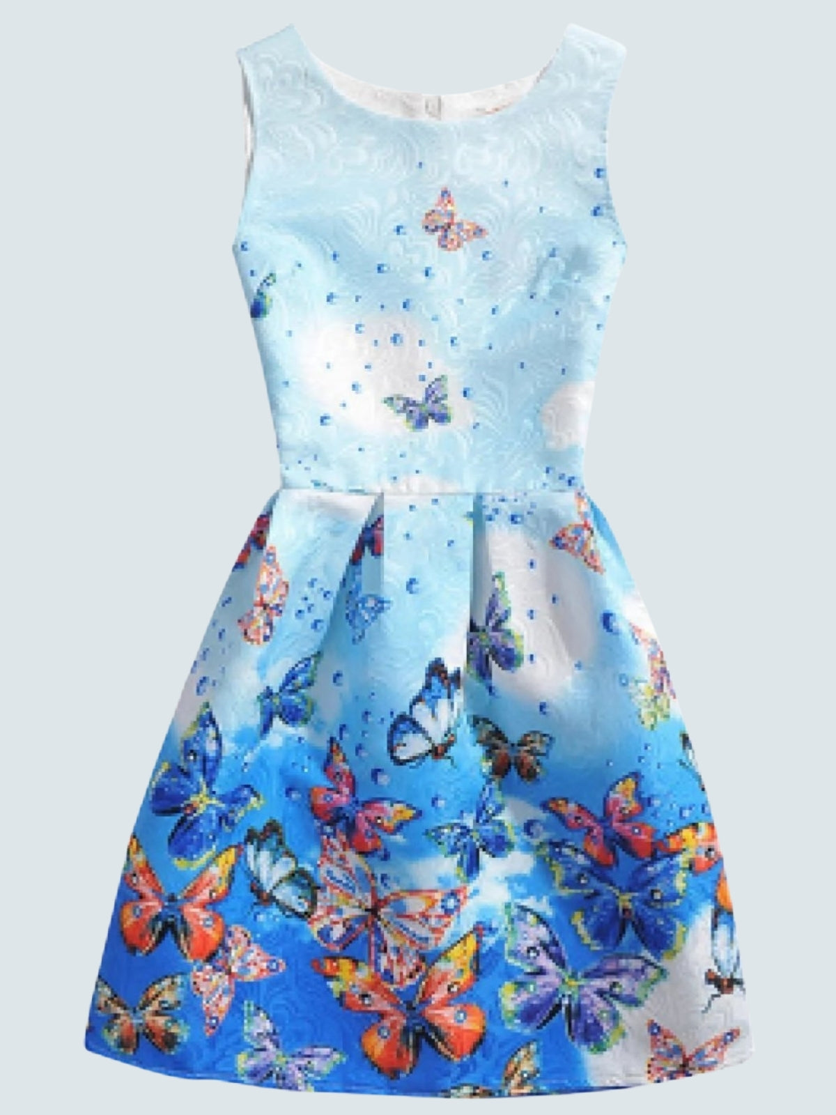 Girls Printed A-Line Dress - Blue Butterfly / 6 - Girls Spring Casual Dress