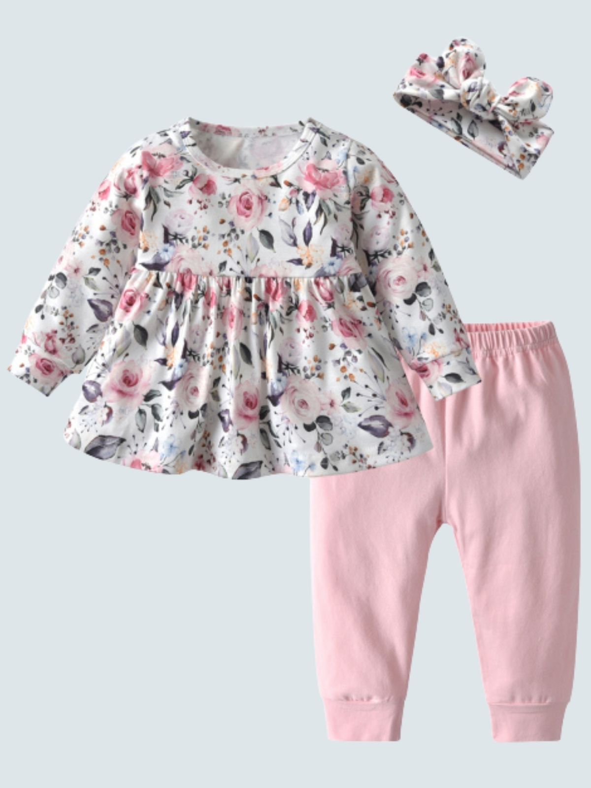 Baby Floral Funtime Long Sleeve Casual 3 Piece Set Coral