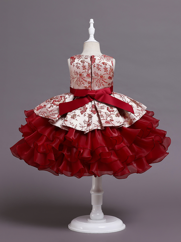 Girls Winter Holiday Dress | Floral Bodice Tiered Ruffle Dress