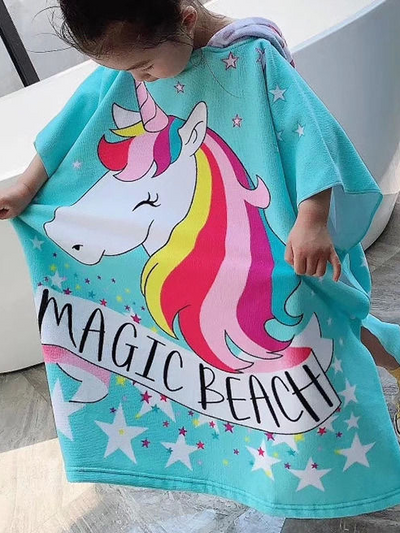 Girls We Love Mermaids and Unicorns Themed Hooded Beach Towel