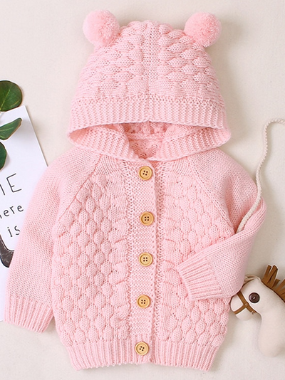 Baby Cute Cub Button-Down Hooded Cardigan Pink