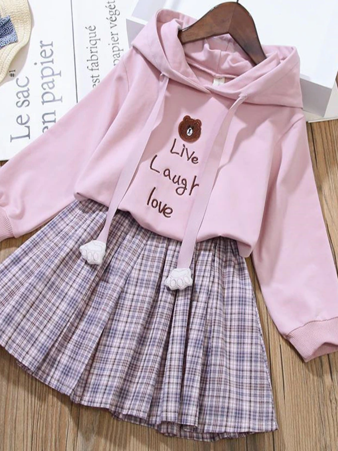 Cute Outfits For Girls | Hoodie & Pleated Tartan Skirt Set