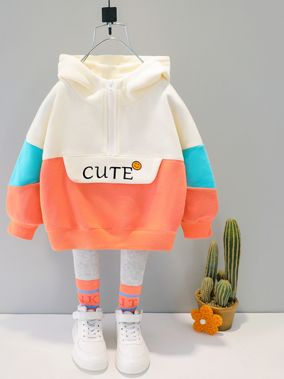 Baby Cute Kiddo Casual Hooded Sweater And Pants Set Orange