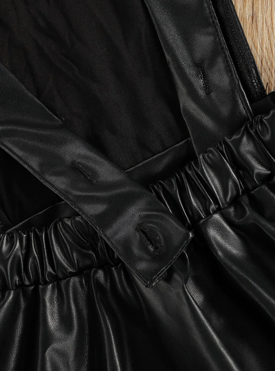 Girls Dressy Dresses | Black Vegan Leather Flutter Overall Dress