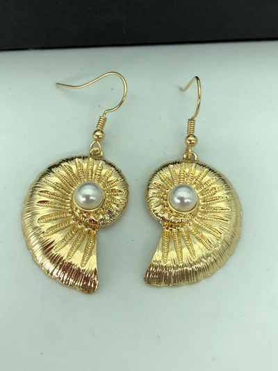 Girls Jewelry | Gold Pearl Shell Mermaid Earrings | Mia Belle Girls