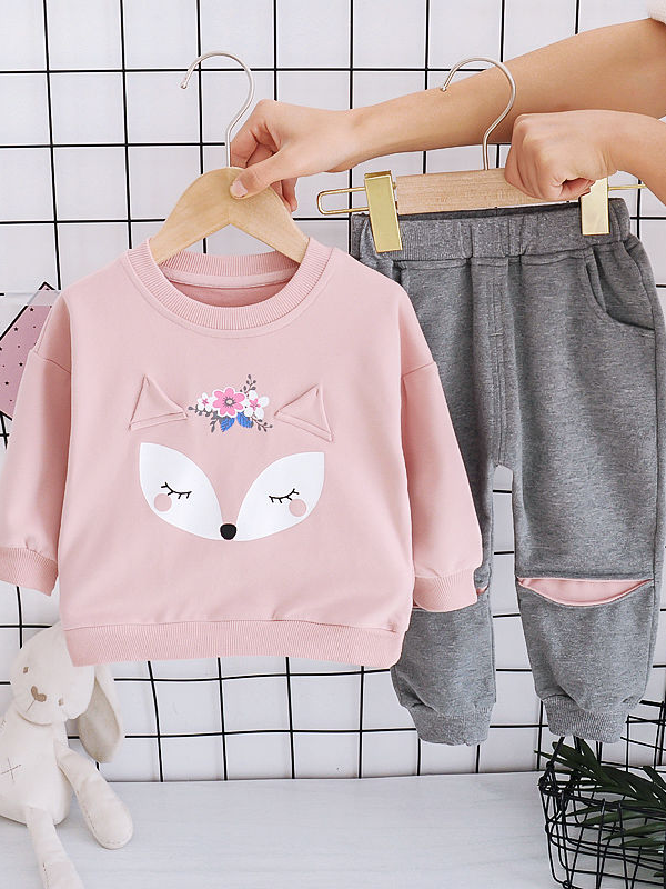 Baby Foxy Fall Flower Sweater and Pants Set Pink
