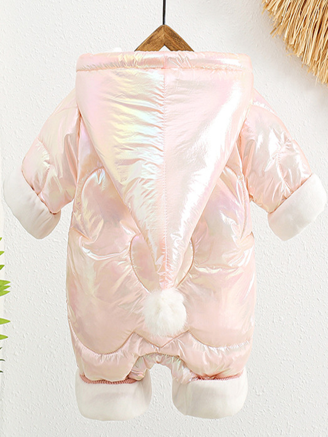 Baby Winter Sweet Swan Hooded Full Zip Jumpsuit - Pink