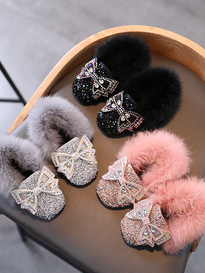 Girls Faux Fur Glitter Shoes By Liv and Mia