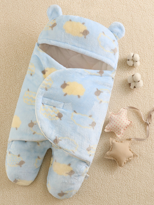 Baby Cute Cub Blanket Wrap Footed Swaddle Blue