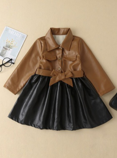 Mia Belle Girls | Faux Leather Belted Skater Dress | Girls Fall Outfit