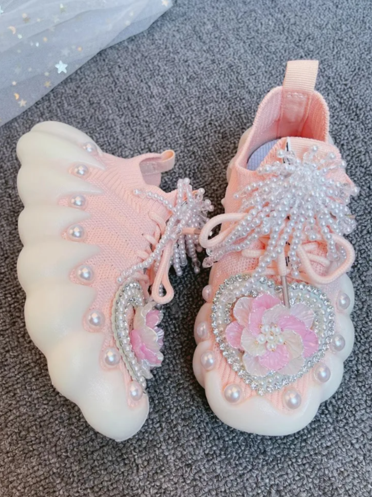 Mia Belle Girls Pearl-Embellished Knit Sneakers | Shoes By Liv & Mia