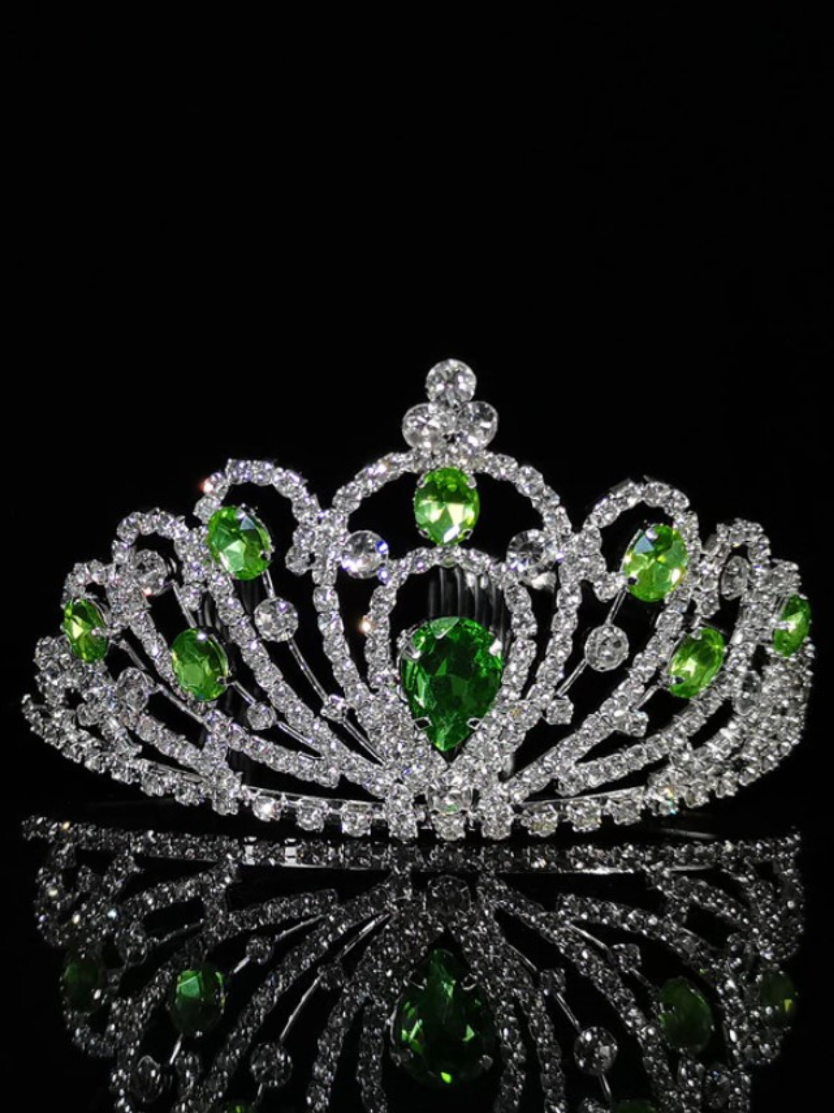 Kids Halloween Accessories | Girls Green Gem Rhinestone Tiara Crown
