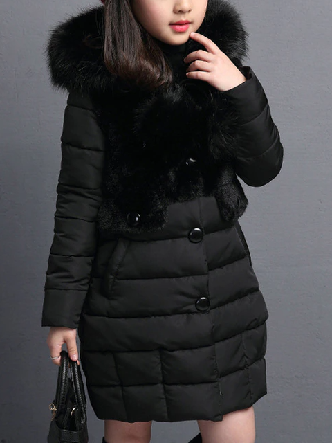 Girls Tres Chic Faux Fur Collared Winter Jacket - Black