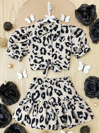 Cute Spring Outfits | Girls Leopard Knot Hem Top & Ruffle Skirt Set