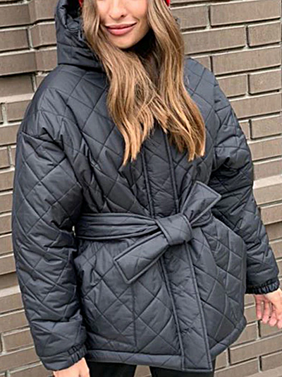 Women's Hooded Quilted Parka with Belt - Mia Belle Girls