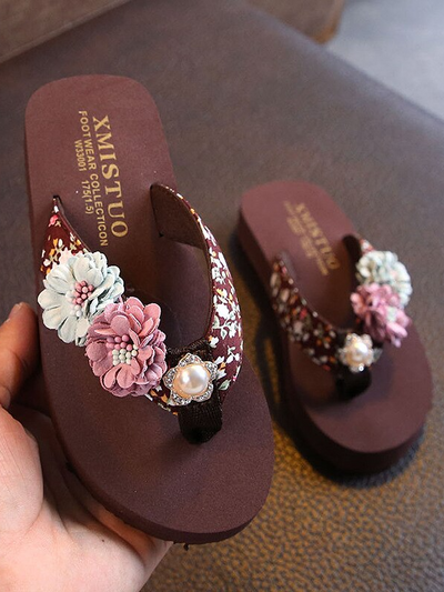 Girls Fancy Flower Power Slides By Liv and Mia - Wine