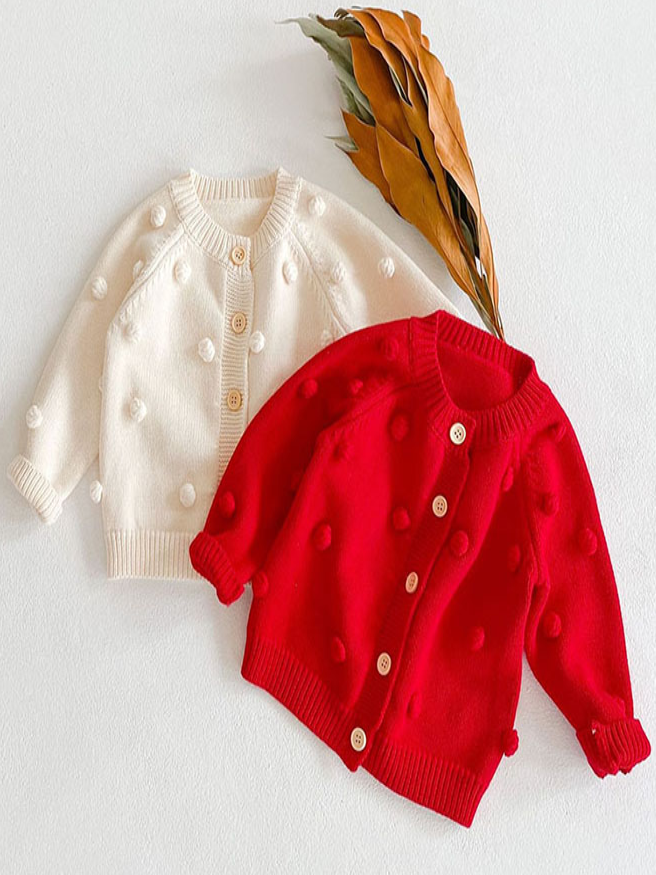 Baby I Dot This Pompom Button-Down Cardigan