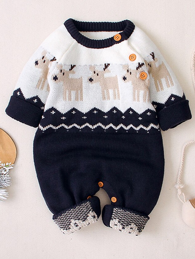 Baby Little Reindeer Long-Sleeved Knit Onesie - Mia Belle Girls