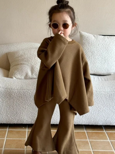 Mia Belle Girls Brown Flare Pants Set | Cute Winter Outfits