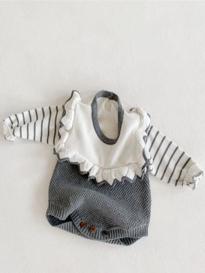 Baby Little Miss Sassy Stripes Onesie Sweater - Grey