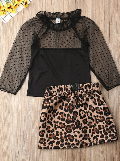 Cute Sets For Little Girls | Swiss Tulle Top & Leopard Print Skirt Set