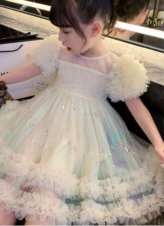 Holographic Ruffle Dress | Little Girls Formal Dress - Mia Belle Girls
