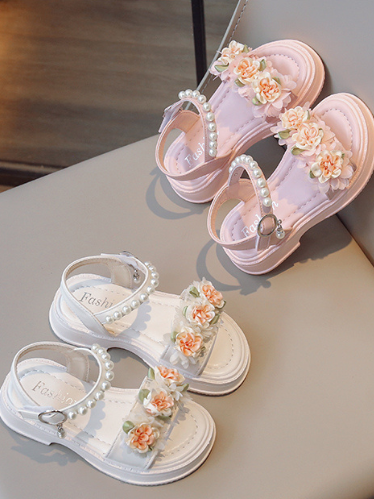 Little Kids Shoes | Girls Floral Pearled Sandals | Mia Belle Girls