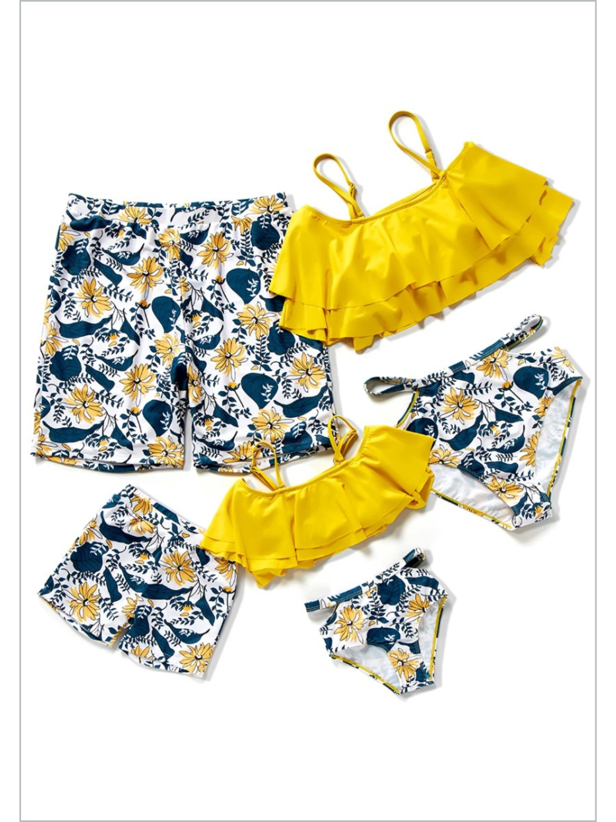 Family Swimsuits | Yellow Floral Tankini & Trunks | Mia Belle Girls