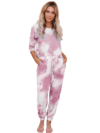 Women's Tie Dye Two Piece Lounge Top and Jogger Pants Set