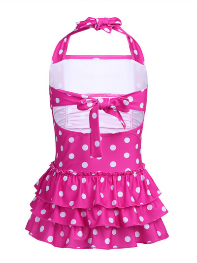Kids Swimwear | Girls Pink Polka Dot Ruched Halter One Piece Swimsuit