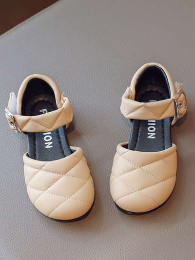 Girls Shoes By Liv and Mia | Beige Quilted Mary Jane Flat Shoes