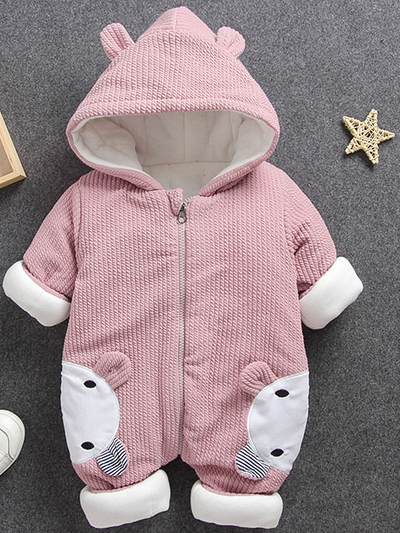 Baby Mighty Mouse Ear Hood Jumpsuit Onesie Pink