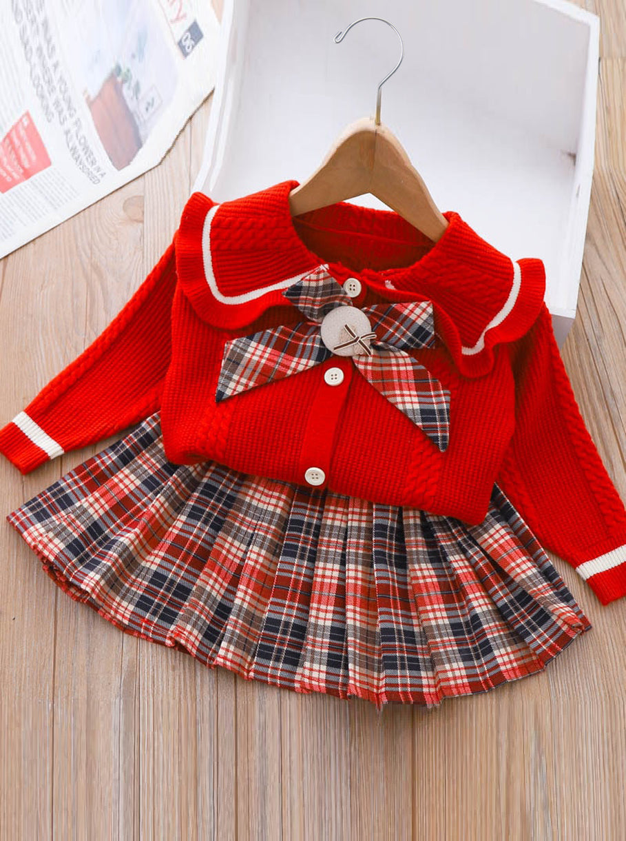 Smart Girls Rule Red Knit Sweater & Checkered Skirt Set