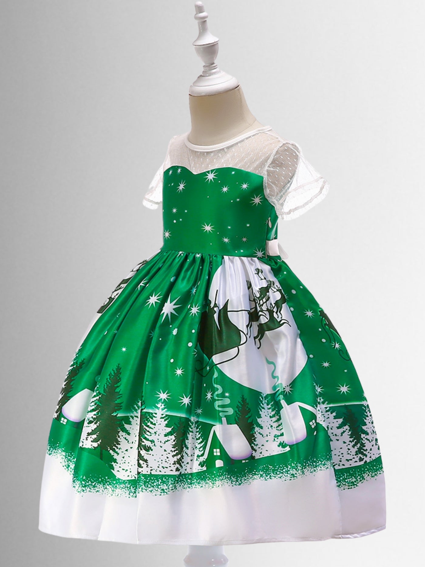 Girls Christmas Dresses | Santa's Sleigh Holiday Print Princess Dress 
