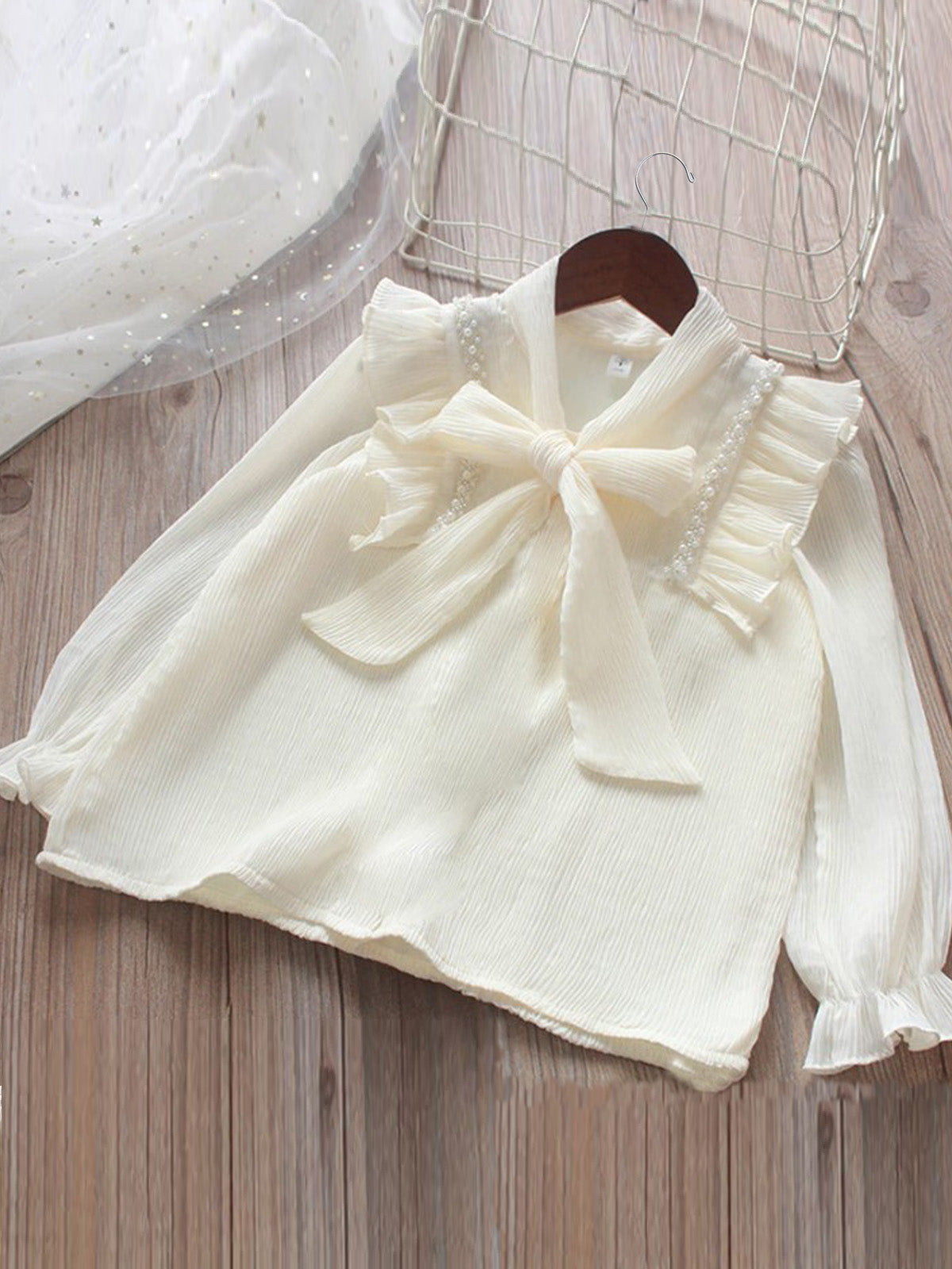 Mia Belle Girls Bow-Tie Long-Sleeve Blouse | Girls Fall Outfits