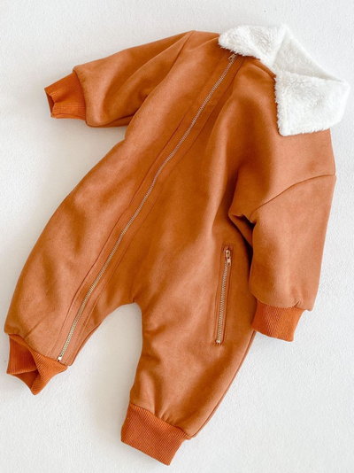 Baby Velvet Soft Fleece Lined Jumpsuit Onesie Brown