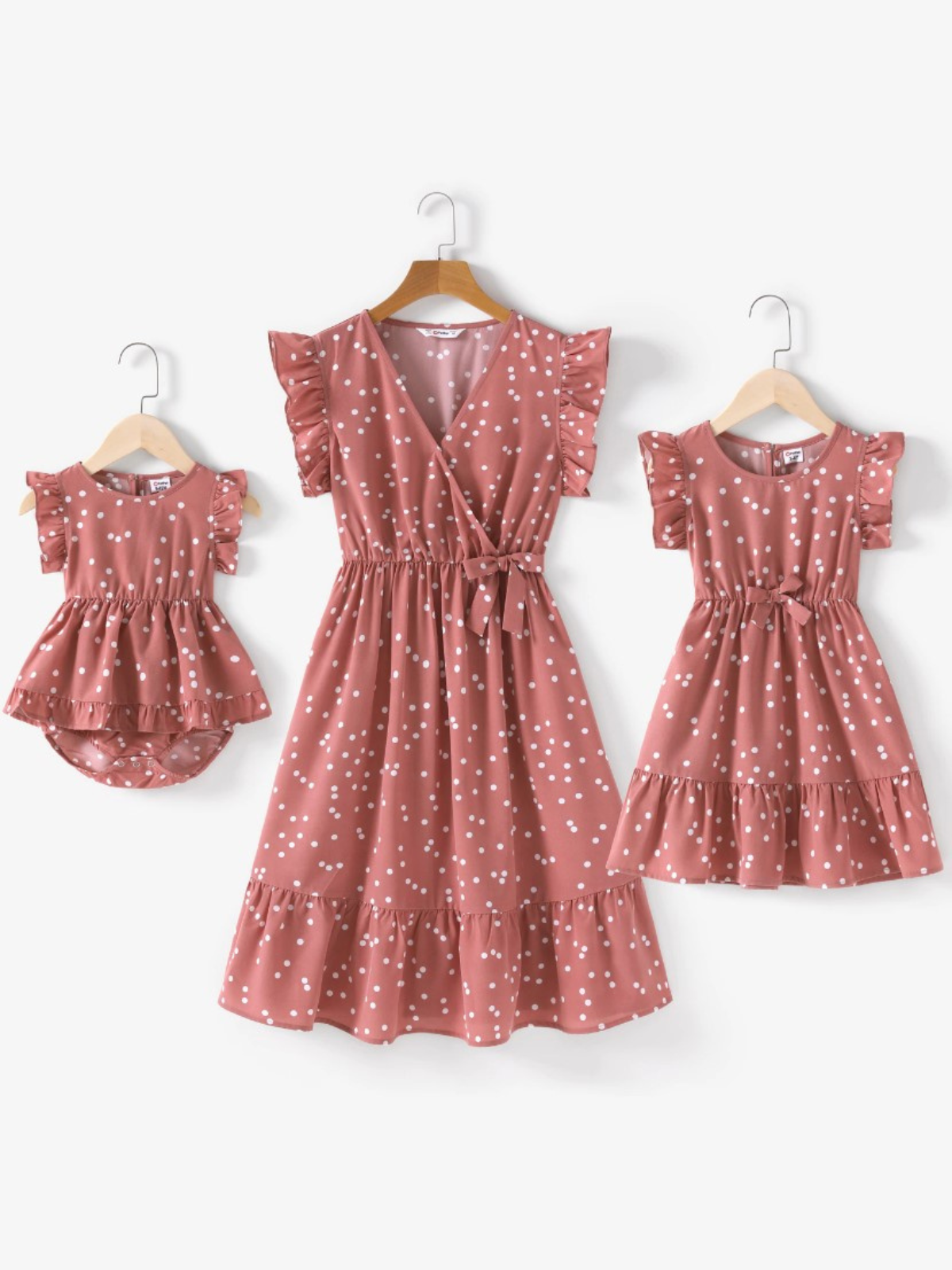 Mommy & Me | Matching Dress | Short Sleeve Polka Dot Ruffle Wrap Dress