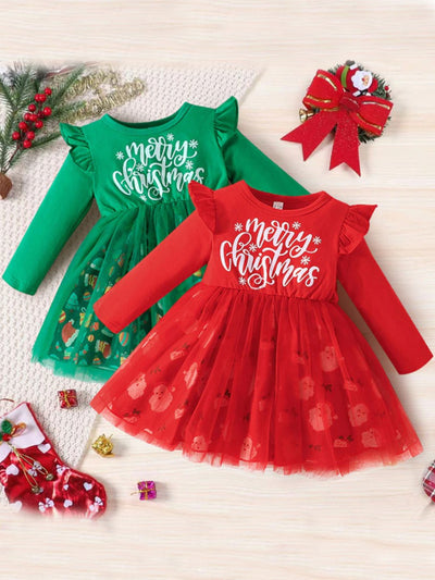 Mia Belle Girls Merry Christmas Tulle Dress | Girls Winter Dresses