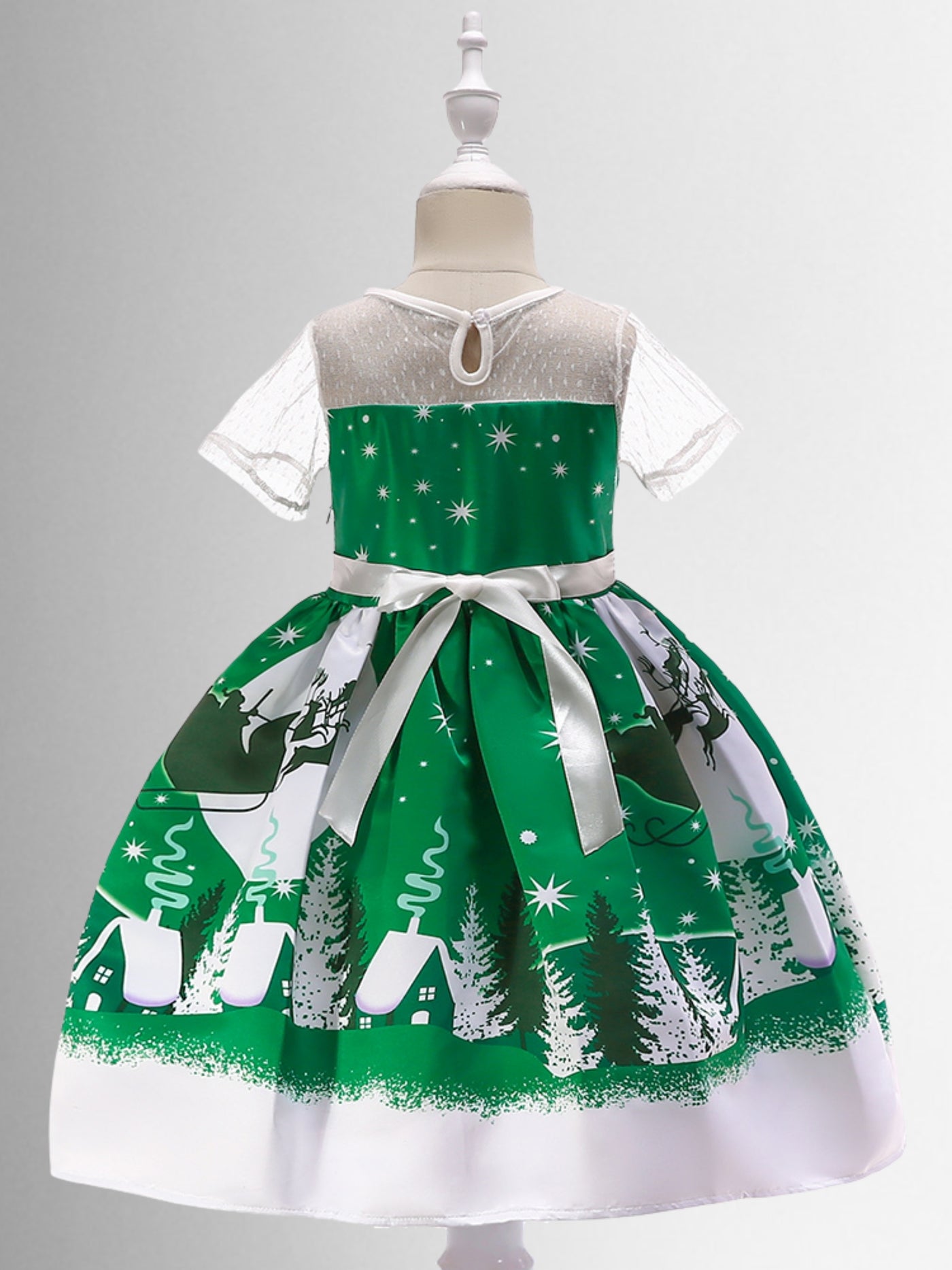Girls Christmas Dresses | Santa's Sleigh Holiday Print Princess Dress 