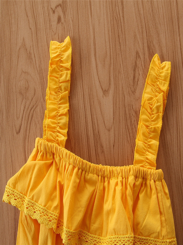 Little Girls Boho Yellow Crop Top & Lace Pants Set - Mia Belle Girls